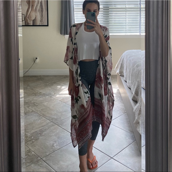 NALINI Women’s White Pink/Purple Floral Long Kimono Boho Beach Cover-up - Picture 6 of 12